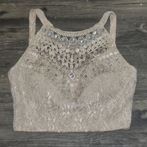 City Triangles Blush Embellished Lace Crop Top Size 3